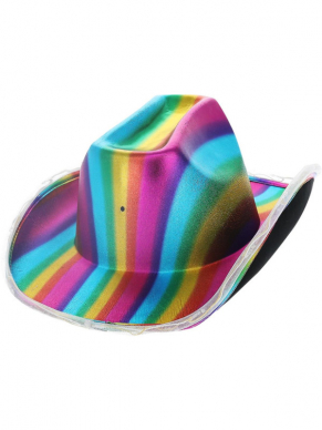 Leuke LED Light Up Metallic Cowboyhoed, Rainbow voor een themafeestje, carnaval of Gay pride.