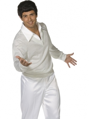 Grease The Teen Angel Heren Kostuum. Spierwit Verkleedkostuum: broek en top.