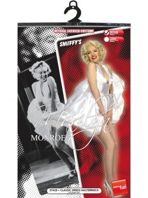 Marilyn Monroe Sexy Witte Halterjurk. Verkrijgbaar in diverse maten. De pruik verkopen wij los in onze webshop.