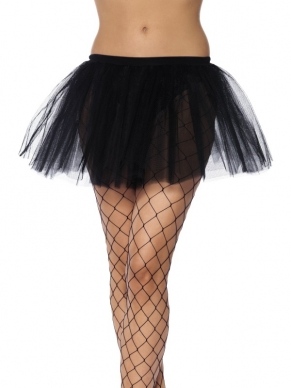 Zwarte Onderrok Tutu - mooie volle tutu met elastische band. De tutu heeft 4 lagen en is 30 cm lang. Geschikt om zo te dragen op een legging of onder een van de vele kostuums! Verkrijgbaar in 1 maat (one size fits most).