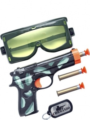 Leger Accessoire Set - Pistool met plak kogels, naamplaatje aan ketting en schietbril.