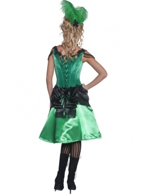 Western Saloon Girl 1920's Kostuum. Inbegrepen is de mooie groen/ zwarte jurk en de haarclip.