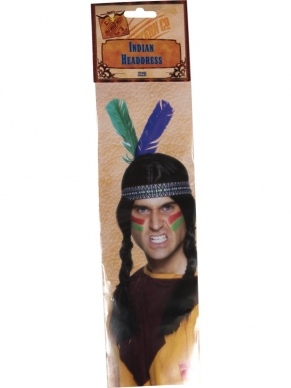 Indianen Haarband met Veren. Met twee gekleurde veren.