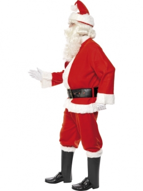 Deluxe Kerstman Kostuum 6-delig - compleet Kerstman kostuum, inclusief rood - witte  jas, rode broek, kerstmuts, zwarte riem, witte handschoenen en zwarte boot covers. Wij verkopen verschillende accessoires met leuke kortingen!