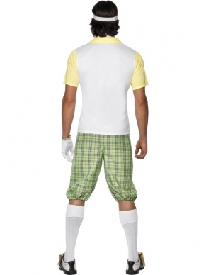 Golf Heren Verkleedkleding. Inbegrepen is het golf shirt, de korte broek, de vlinderstrik, de handschoen en de zonneklep. 