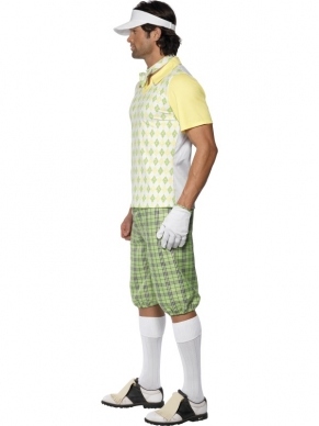 Golf Heren Verkleedkleding. Inbegrepen is het golf shirt, de korte broek, de vlinderstrik, de handschoen en de zonneklep. 