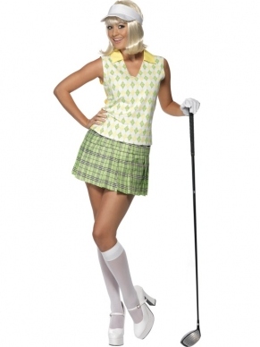 Golf Dames Verkleedkleding. Inbegrepen is de golf tank top, de rok, de handschoen en de zonneklep.