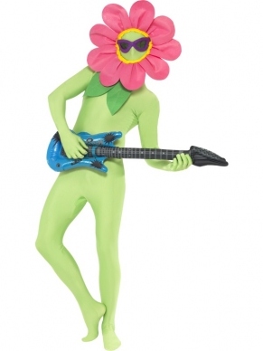 Dancing Flower Dress set with flower head and glasses and the inflatable guitar player. Combine with a green Morphsuit and the costume is complete. Anyone can wear the dress set. Young and old. 