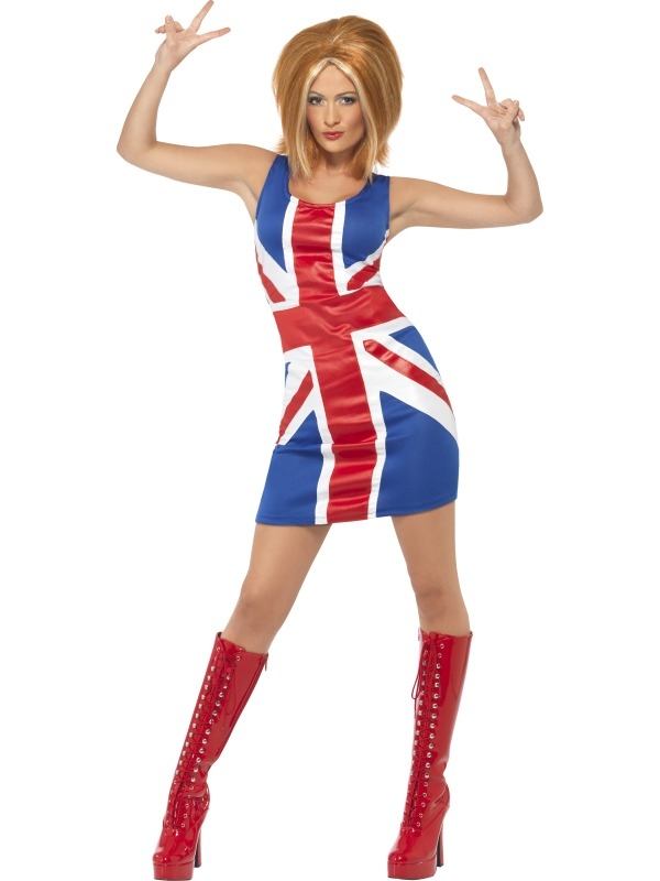 Ginger Power Spice Girls Kostuum - Jurk met Britse vlag print. De pruik verkopen wij los. 