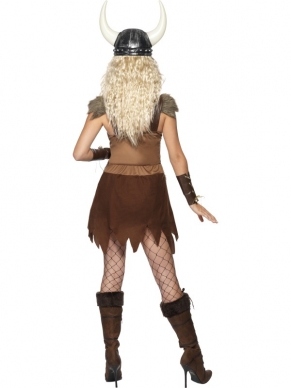 Viking Warrior Dames Verkeedkostuum. Viking jurk met armbanden. 