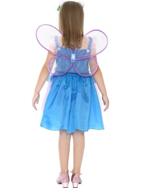 Hello Kitty Vlinder Fairy Fee Kostuum. Inbegrepen is de blauwe jurk met vleugels en haarband.