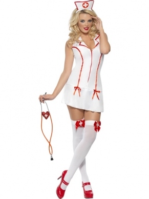 Fever Sexy Verpleegster Kostuum. Inbegrepen is de sexy halterjurk en het zusterhoedje. 