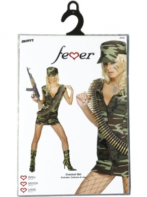 Fever Combat Leger Chick Kostuum. Inbegrepen is de camouflage jurk en pet. 