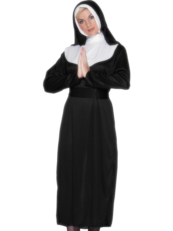 Dit Nonnen Kostuum is voorzien van een zwart nonnengewaad. Het hoofdkapje is bij het kostuum inbegrepen. Veel plezier toegewenst en hou je aan de regels van een non!