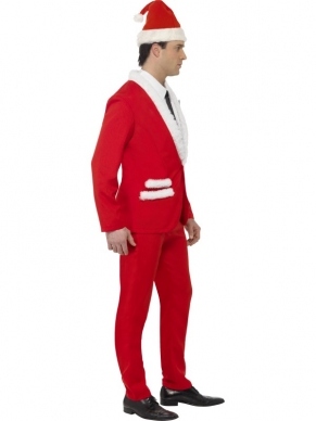 Santa Cool Kostuum - super cool Kerstman kostuum, inclusief rood jasje, rode broek, wit overhemd, zwarte stropdas en kerstmuts.