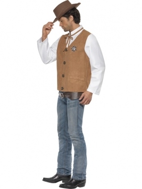 Cowboy Verkleedset met Shirt, Bruine Spencer, Stropdas, riem en badge. 