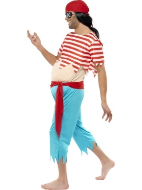 Piraten Maat Heren Verkleedkleding. Inbegrepen is het piratenshirt met vulling, , broek, rode sjerp en bandana. 