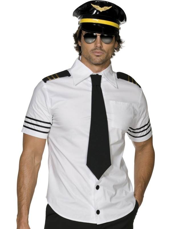 Fever Piloten Heren Verkleedkleding. Inbegrepen is het witte shirt, de stropdas, piloten pet. 
