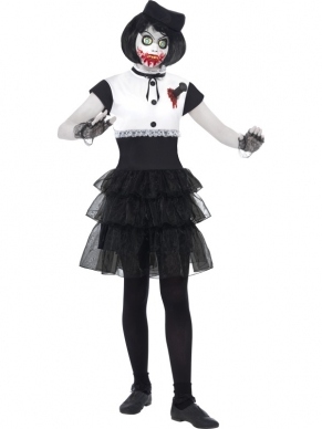 Living Dead Dolls Sanguis Kostuum. Inbegrepen is de jurk met latex stake, het masker en het hoedje.