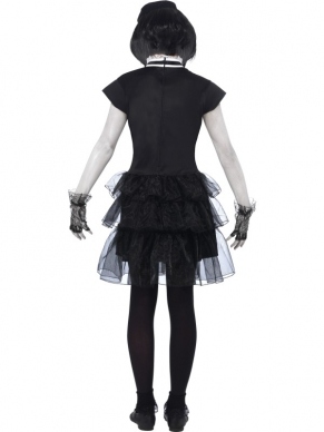 Living Dead Dolls Sanguis Kostuum. Inbegrepen is de jurk met latex stake, het masker en het hoedje.