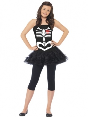 Skeletten Tutu Tiener Verkleedkleding. Leuk halloween verkleedkleding. Inbegrepen is de jurk met skelettenprint met tutu rokje. 
