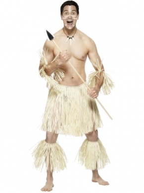 Zulu Warrior Heren Verkleedkleding. Inbegrepen is de grasrok, de armbanden en de enkelbanden. 