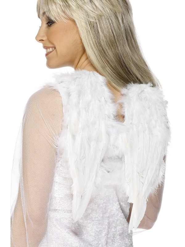 Engel Vleugels - witte vleugels (30 x 40 cm) met veertjes. Maakt je Engel kostuum helemaal af! We verkopen nog vele andere Kerst kostuums en accessoires in onze webshop.