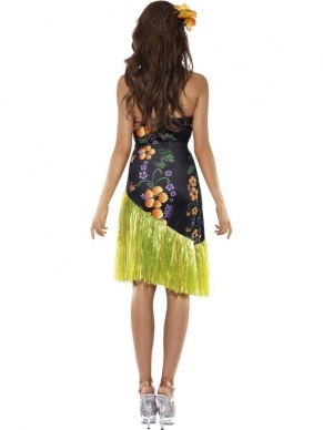 Fever Luscious Luau Hawaii Kostuum. Inbegrepen is het hawaii jurkje met gras rokje en bloemenkrans. 