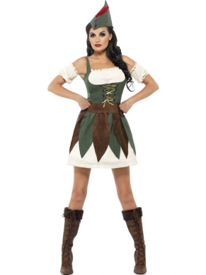 Fever Sexy Robin Hood Dames Kostuum. Inbegrepen is de sexy jurk, de mouwen, het hoedje en de riem. Sexy kostuum, mooi met een witte petticoat.