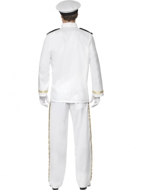 4-delig Deluxe Kapiteinspak Verkleedkleding. Inbegrepen is het mooie jasje met schouderpads, de witte broek, de pet en de handschoenen. 