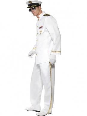 4-delig Deluxe Kapiteinspak Verkleedkleding. Inbegrepen is het mooie jasje met schouderpads, de witte broek, de pet en de handschoenen. 