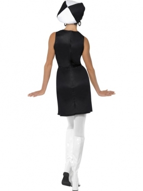1960'S Party Girl Zwart Wit Verkleedkleding. Ingebrepen is de zwart / witte jurk en zwart / witte pet.