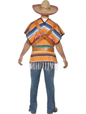 Tequila Shooter Guy Heren Verkleedkleding. Inbegrepen is de Mexicaanse Poncho, een bruine draagriem en een bruine heupriem met holsters.