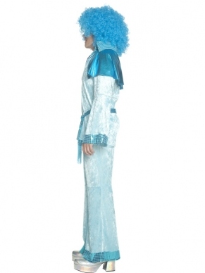 Fairy Godbrother Heren Verkleedkleding. Lichtblauwe broek & shirt met glitters, sjaal en sjerp. De pruik verkopen we los. 