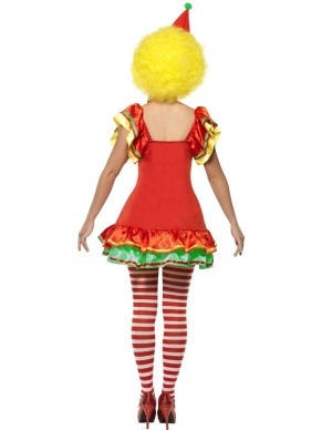 Boo Boo The Clown Dames Kostuum, bestaande uit de vrolijke jurk met hoedje op diadeem. De pruik verkopen we los. 