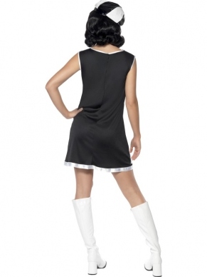 1960's Groovy Chick Dames Verkleedkleding met Zwart witte jurk. 