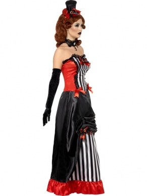 Fever Madame Vamp Vampieren Kostuum. Inbegrepen is het mooie corset, de lange rok en het hoedje op diadeem. De handschoenen verkopen we los. 