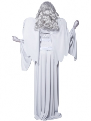 Cemetery Angel Engel Des Doods Kostuum. Inbegrepen is de lange witte jurk, de vleugels en de lange wijd uitlopende mouwen. 