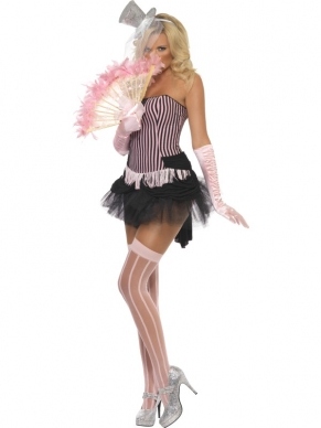 Fever Fringe Stripe Burlesque Verkleedkleding. Roze corset met tulle rokje. Erg sexy. Alle accessoires verkopen we in onze webwinkel.