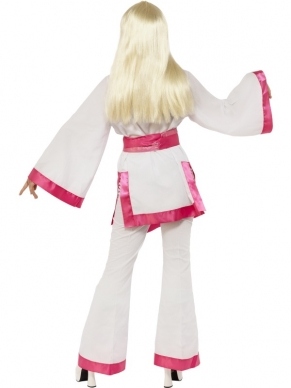 Mini Kimono 1970's Stijl Kostuum. Inbegrepen is de kimono top, riem en uitlopende broek.