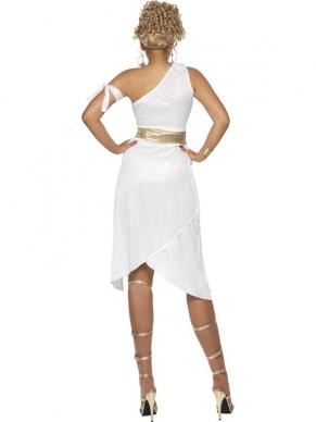 Greek Goddess Griekse Godin Verkleedkleding. Inbegrepen is de sexy half lange witte jurk, de gouden riem en de gouden armband.