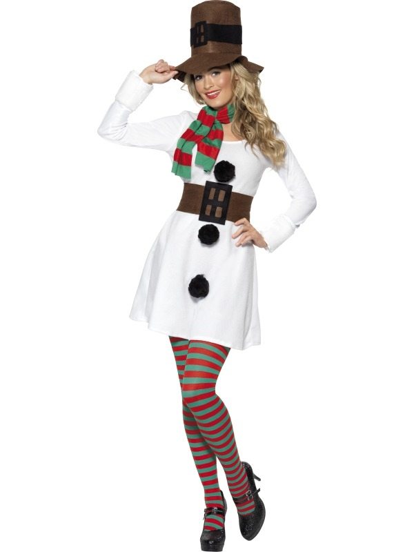 Miss Snowman Kostuum - compleet Sneeuwpop kostuum, inclusief jurk, hoed, sjaal en riem.