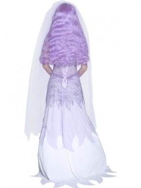 Gothic Ghost Bruid Dames verkleedkleding. Inbegreepn is de lange jurk, de sluier en het boeketje. 