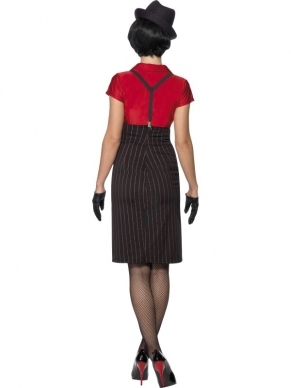 Super Stoer 1920s Gangster Dames Verkleedkleding. Inbegrepen is de mooie zwart strakke rok, het rode shirt, de bretels en de handschoenen. Leuk voor een Razzle Dazzle 1920's Gangster thema. 