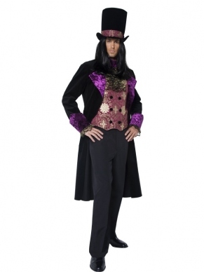 The Gothic Count Heren Verkleedkleding. Inbegrepen is de spencer met de cravat, Jas en hoed. Mooie kwaliteit. 