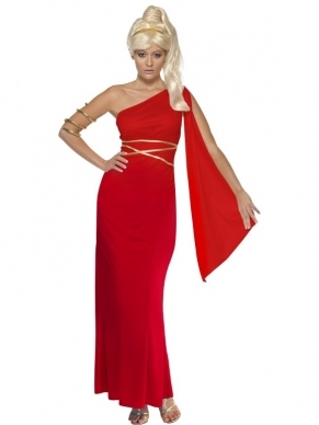 Roman Empress Romeinse Prinses mooie rode jurk met haarband. De pruik verkopen we los. 
