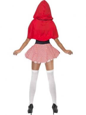 Red Riding Hood Roodkapje Kostuum met een mooie jurk en rode cape.
