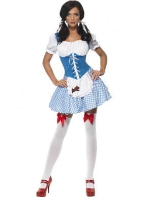Fever Dorothy Tovenaar van Oz Kostuum. Mooie blauw/witte jurk met hondjes logo. De accessoires verkopen we los.