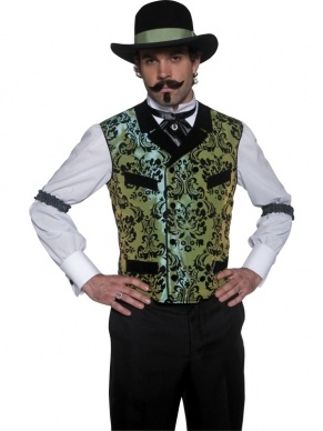 Authentic Western Gambler Verkleedkleding inclusief shirt, strikje en kousen. De hoed en snor verkopen we los.
