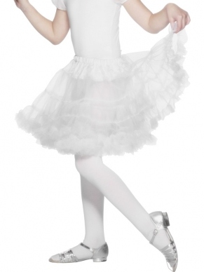 Witte Kinder Petticoat met mooie volle laagjes. De petticoat is verstelbaar in de taille dus one size fits most.